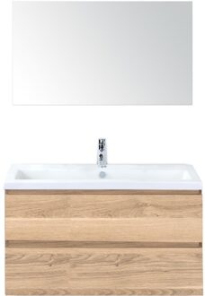 Vogue Badmeubelset 100 cm - Greeplijst in Kleur - Grey Oak - Keramische Wastafel Wit 1 Kraangat met Spiegel