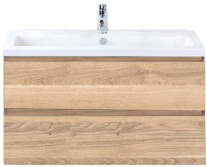 Vogue Badmeubelset 100 cm - Greeplijst in Kleur - Grey Oak - Keramische Wastafel Wit 1 Kraangat