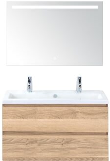 Vogue Badmeubelset 100 cm - Greeplijst in Kleur - Grey Oak - Keramische Wastafel Wit 2 Kraangaten met Sence Spiegel