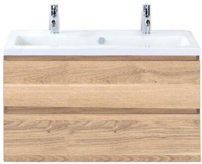 Vogue Badmeubelset 100 cm - Greeplijst in Kleur - Grey Oak - Keramische Wastafel Wit 2 Kraangaten