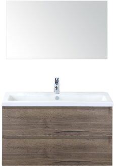 Vogue Badmeubelset 100 cm - Greeplijst in Kleur - Tabacco - Keramische Wastafel Wit 1 Kraangat met Spiegel