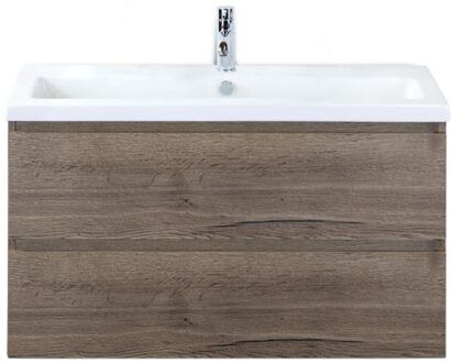 Vogue Badmeubelset 100 cm - Greeplijst in Kleur - Tabacco - Keramische Wastafel Wit 1 Kraangat