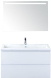 Vogue Badmeubelset 100 cm - Greeplijst in Kleur - Wit Hoogglans - Keramische Wastafel Wit 1 Kraangat met Sence Spiegel