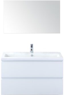 Vogue Badmeubelset 100 cm - Greeplijst in Kleur - Wit Hoogglans - Keramische Wastafel Wit 1 Kraangat met Spiegel