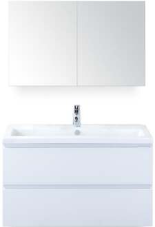 Vogue Badmeubelset 100 cm - Greeplijst in Kleur - Wit Hoogglans - Keramische Wastafel Wit 1 Kraangat met Spiegelkast