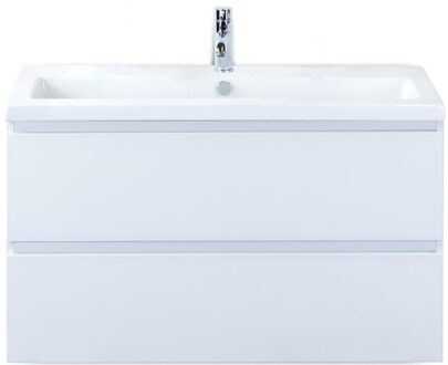 Vogue Badmeubelset 100 cm - Greeplijst in Kleur - Wit Hoogglans - Keramische Wastafel Wit 1 Kraangat