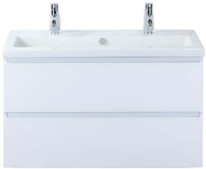 Vogue Badmeubelset 100 cm - Greeplijst in Kleur - Wit Hoogglans - Keramische Wastafel Wit 2 Kraangaten