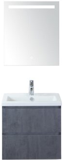 Vogue Badmeubelset 60 cm - Greeplijst in Kleur - Beton Antra - Keramische Wastafel Wit 1 Kraangat met Sence Sp