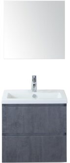 Vogue Badmeubelset 60 cm - Greeplijst in Kleur - Beton Antrac - Keramische Wastafel Wit 1 Kraangat met Spiegel
