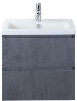 Vogue Badmeubelset 60 cm - Greeplijst in Kleur - Beton Antraciet - Keramische Wastafel Wit 1 Kraangat