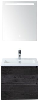 Vogue Badmeubelset 60 cm - Greeplijst in Kleur - Black Oak - Keramische Wastafel Wit 1 Kraangat met Sence Spiegel