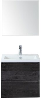 Vogue Badmeubelset 60 cm - Greeplijst in Kleur - Black Oak - Keramische Wastafel Wit 1 Kraangat met Spiegel