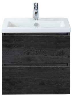 Vogue Badmeubelset 60 cm - Greeplijst in Kleur - Black Oak - Keramische Wastafel Wit 1 Kraangat