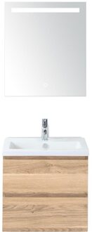Vogue Badmeubelset 60 cm - Greeplijst in Kleur - Grey Oak - Keramische Wastafel Wit 1 Kraangat met Sence Spiegel