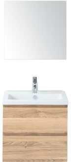 Vogue Badmeubelset 60 cm - Greeplijst in Kleur - Grey Oak - Keramische Wastafel Wit 1 Kraangat met Spiegel