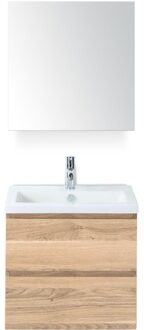 Vogue Badmeubelset 60 cm - Greeplijst in Kleur - Grey Oak - Keramische Wastafel Wit 1 Kraangat met Spiegelkast