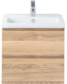 Vogue Badmeubelset 60 cm - Greeplijst in Kleur - Grey Oak - Keramische Wastafel Wit 1 Kraangat