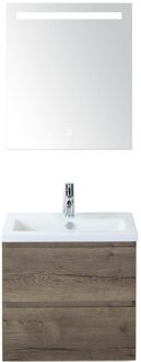 Vogue Badmeubelset 60 cm - Greeplijst in Kleur - Tabacco - Keramische Wastafel Wit 1 Kraangat met Sence Spiegel