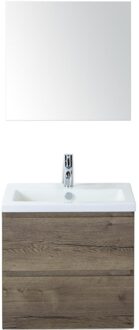 Vogue Badmeubelset 60 cm - Greeplijst in Kleur - Tabacco - Keramische Wastafel Wit 1 Kraangat met Spiegel
