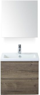 Vogue Badmeubelset 60 cm - Greeplijst in Kleur - Tabacco - Keramische Wastafel Wit 1 Kraangat met Spiegelkast