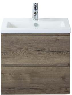 Vogue Badmeubelset 60 cm - Greeplijst in Kleur - Tabacco - Keramische Wastafel Wit 1 Kraangat