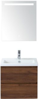 Vogue Badmeubelset 60 cm - Greeplijst in Kleur - Walnoot - Keramische Wastafel Wit 1 Kraangat met Sence Spiegel