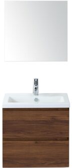 Vogue Badmeubelset 60 cm - Greeplijst in Kleur - Walnoot - Keramische Wastafel Wit 1 Kraangat met Spiegel