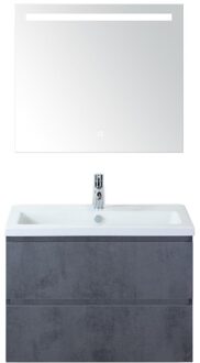 Vogue Badmeubelset 80 cm - Greeplijst in Kleur - Beton Antra - Keramische Wastafel Wit 1 Kraangat met Sence Spiegel