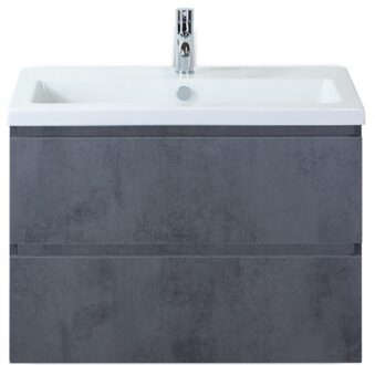 Vogue Badmeubelset 80 cm - Greeplijst in Kleur - Beton Antraciet - Keramische Wastafel Wit 1 Kraangat