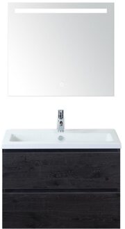 Vogue Badmeubelset 80 cm - Greeplijst in Kleur - Black Oak - Keramische Wastafel Wit 1 Kraangat met Sence Spiegel