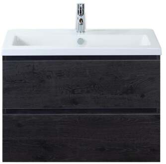 Vogue Badmeubelset 80 cm - Greeplijst in Kleur - Black Oak - Keramische Wastafel Wit 1 Kraangat