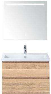 Vogue Badmeubelset 80 cm - Greeplijst in Kleur - Grey Oak - Keramische Wastafel Wit 1 Kraangat met Sence Spiegel