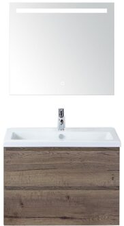 Vogue Badmeubelset 80 cm - Greeplijst in Kleur - Tabacco - Keramische Wastafel Wit 1 Kraangat met Sence Spiegel