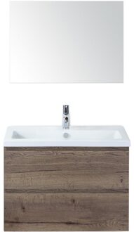 Vogue Badmeubelset 80 cm - Greeplijst in Kleur - Tabacco - Keramische Wastafel Wit 1 Kraangat met Spiegel