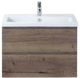 Vogue Badmeubelset 80 cm - Greeplijst in Kleur - Tabacco - Keramische Wastafel Wit 1 Kraangat