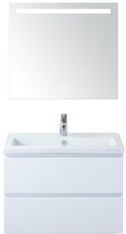 Vogue Badmeubelset 80 cm - Greeplijst in Kleur - Wit Hoogglans - Keramische Wastafel Wit 1 Kraangat met Sence Spiegel
