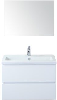 Vogue Badmeubelset 80 cm - Greeplijst in Kleur - Wit Hoogglans - Keramische Wastafel Wit 1 Kraangat met Spiegel