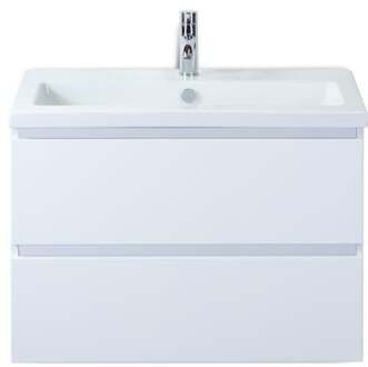 Vogue Badmeubelset 80 cm - Greeplijst in Kleur - Wit Hoogglans - Keramische Wastafel Wit 1 Kraangat