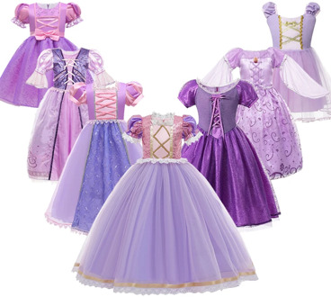 VOGUEON Girls Rapunzel Dress Princess Cosplay Costume Kids Fancy Sequins Purple Luxury Tangled Dresses Halloween Party Ball Gown