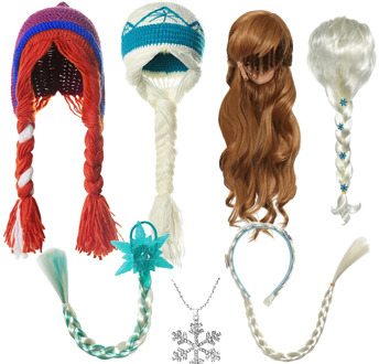 VOGUEON New Elsa Anna Accessories for Baby Girls Fancy Wigs Crochet Hats Princess Necklace Headband Braids Children Party Gifts