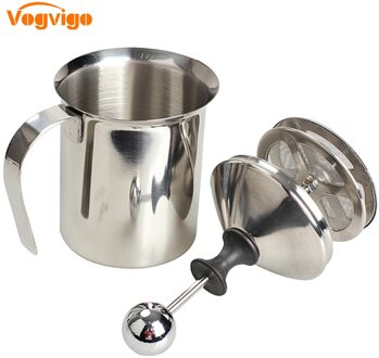 Vogvigo Hign Rvs Pomp Melkopschuimer Creamer Foam Cappuccino 400Ml Koffie Dubbele Mesh Schuim Screen Zilver