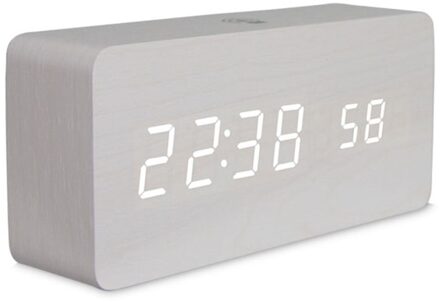 Voice Control Led Wekker Digitale Thermometer Houten Backlight Hout Retro Glow Klok Tafel Lichtgevende Wekkers 2