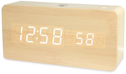 Voice Control Led Wekker Digitale Thermometer Houten Backlight Hout Retro Glow Klok Tafel Lichtgevende Wekkers 3