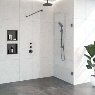 Void inloopdouche helder glas 110x200 incl. glascoating PVD gunmetal geborsteld GS-VOI1H110200GM Gunmetal geborsteld (antraciet)