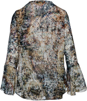 Voile top met print en uitlopende mouwen - maat Veelkleurig