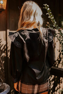 Volant Lange Mouw Blouse Zwart