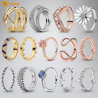 Volayer 925 Sterling Silver Rings Daisy Flower Snake Chain Pattern Crown Open Band of Hearts Rings Original 925 Women Rings Gift