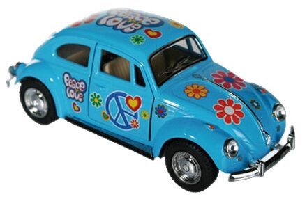 Volkswagen Modelautootje VW beetle blauw hippie 12,5 cm - Speelgoed auto's