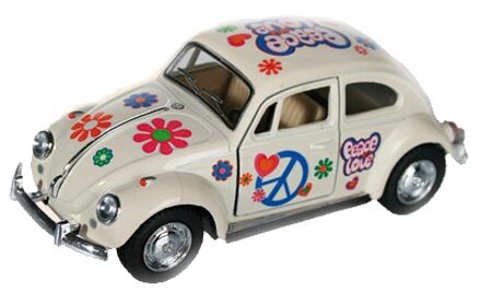 Volkswagen Modelautootje VW beetle wit hippie 12,5 cm - Speelgoed auto's Multikleur