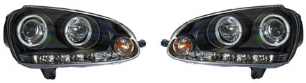 Volkswagen Set Koplampen passend voor Volkswagen Golf V 2003-2008 - Zwart - incl. Angel-Eyes